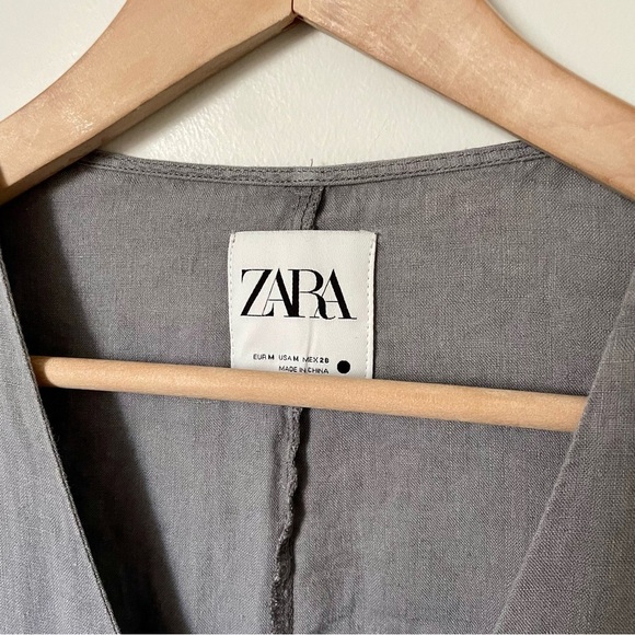 Zara Jumpsuit Women's Large Gray Linen Long Boilersuit Minimalist Lagenlook Grey - Picture 5 of 9